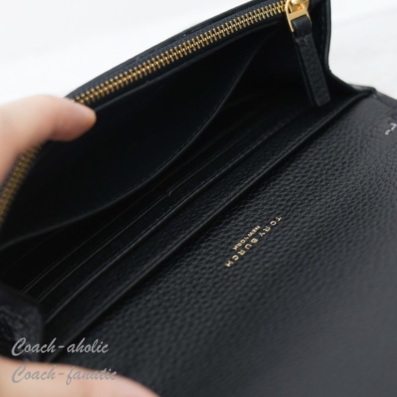 NWT Tory Burch Thea Small Pebble Leather Flat Wallet Crossbody in Black - Picture 12 of 12